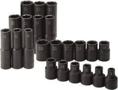 SK - 22 Piece 1/2" Drive Standard Deep Impact Socket Set - 6 Points, 8 to 19mm, Metric Measurement Standard - All Tool & Supply