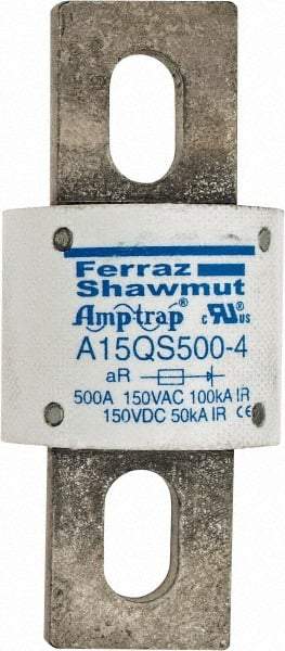 Ferraz Shawmut - 150 VAC/VDC, 500 Amp, Fast-Acting Semiconductor/High Speed Fuse - Bolt-on Mount, 3-1/2" OAL, 100 at AC, 50 at DC kA Rating, 1-1/2" Diam - All Tool & Supply