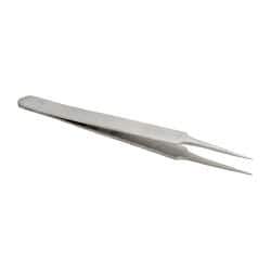 Value Collection - 4-3/4" OAL 2A-SS Precision Tweezers - Rounded Flat Tip with Tapered Edge - All Tool & Supply