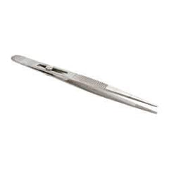 Value Collection - 5-3/4" OAL Stainless Steel Assembly Tweezers - Slide Locking Broad Point, Serrated Body/Tip - All Tool & Supply