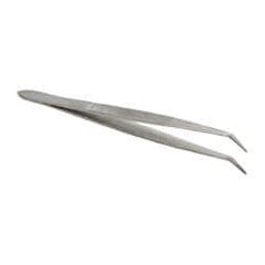 Value Collection - 4-11/32" OAL Stainless Steel Assembly Tweezers - Short Bent Point, Serrated Body/Edge - All Tool & Supply