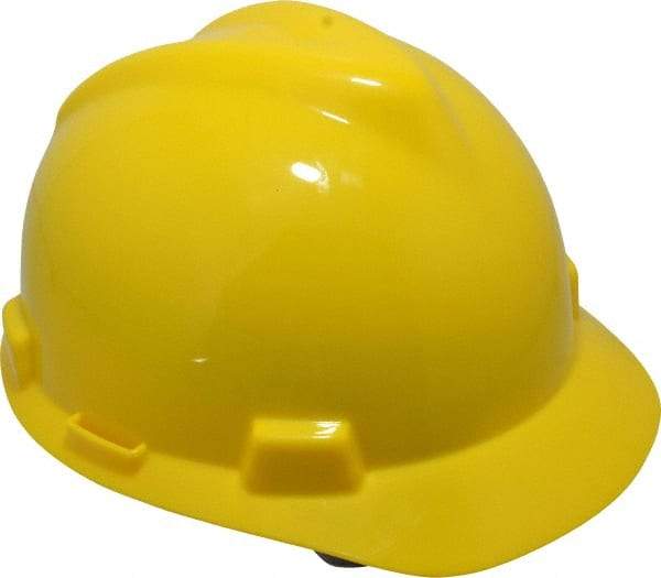 MSA - ANSI Type I, Class E Rated, 8-Point, Pin Lock Adjustment Hard Hat - Size 6-1/2 to 8, Yellow, Standard Brim - All Tool & Supply