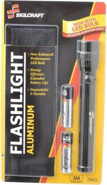 Ability One - Xenon Bulb, Industrial/Tactical Flashlight - Black Aluminum Body, 2 AA Batteries Included - All Tool & Supply