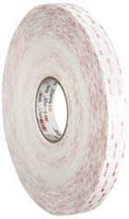 3M - 1" x 36 Yd Acrylic Adhesive Double Sided Tape - 45 mil Thick, White, Acrylic Foam Liner, Continuous Roll, Series 4950 - All Tool & Supply