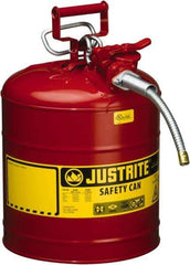 Justrite - 5 Gal Galvanized Steel Type II Safety Can - 17-1/2" High x 11-3/4" Diam, Red with Yellow - All Tool & Supply