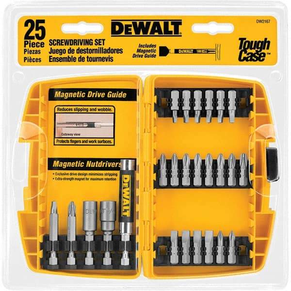 DeWALT - 25 Piece, Screwdriver Bit Set - SQ1, SQ2, SQ3, 1/4" Drive - All Tool & Supply