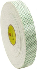 3M - 1/2" x 36 Yd Acrylic Adhesive Double Sided Tape - 62 mil Thick, Off-White, Foam Liner - All Tool & Supply