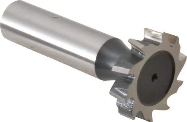 Interstate - 1" Diam x 7/32" Face Width, High Speed Steel, 12 Teeth, Shank Connection Woodruff Keyseat Cutter - Uncoated, 2-7/32" OAL x 1/2" Shank, Staggered Teeth, ANSI 708, Old Standard 14 - All Tool & Supply