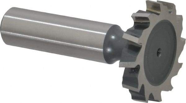 Interstate - 1-1/4" Diam x 7/32" Face Width, High Speed Steel, 14 Teeth, Shank Connection Woodruff Keyseat Cutter - Uncoated, 2-7/32" OAL x 1/2" Shank, Staggered Teeth, ANSI 710, Old Standard 20 - All Tool & Supply