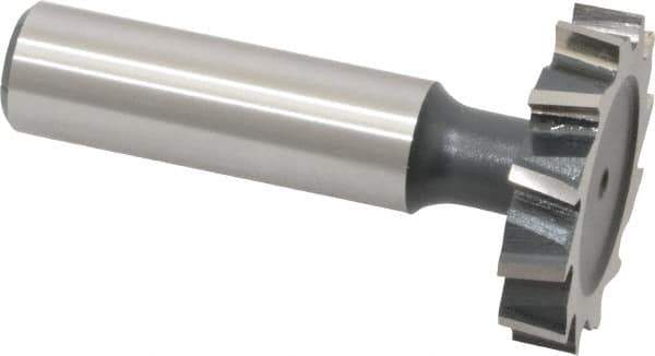 Interstate - 1-1/4" Diam x 1/4" Face Width, High Speed Steel, 14 Teeth, Shank Connection Woodruff Keyseat Cutter - Uncoated, 2-1/4" OAL x 1/2" Shank, Staggered Teeth, ANSI 810, Old Standard 21 - All Tool & Supply