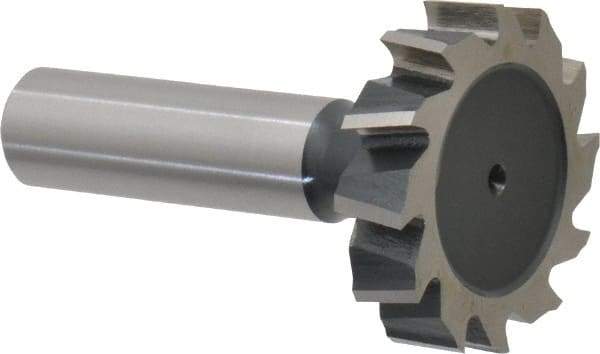 Interstate - 1-3/8" Diam x 5/16" Face Width, High Speed Steel, 14 Teeth, Shank Connection Woodruff Keyseat Cutter - Uncoated, 2-5/16" OAL x 1/2" Shank, Staggered Teeth, ANSI 1011, Old Standard 23 - All Tool & Supply