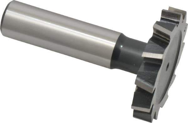 Interstate - 1-1/2" Diam x 1/4" Face Width, High Speed Steel, 16 Teeth, Shank Connection Woodruff Keyseat Cutter - Uncoated, 2-1/4" OAL x 1/2" Shank, Staggered Teeth, ANSI 812, Old Standard 24 - All Tool & Supply