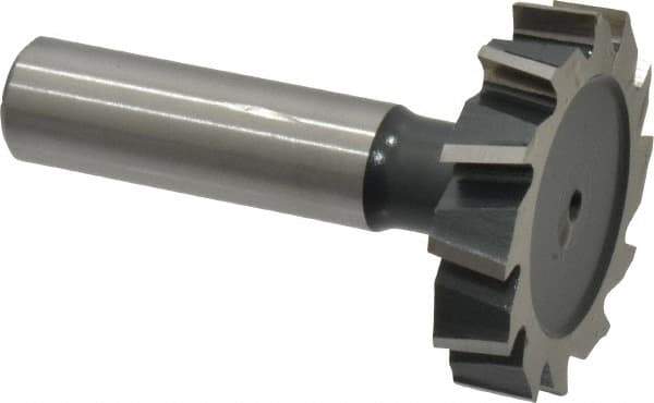 Interstate - 1-1/2" Diam x 5/16" Face Width, High Speed Steel, 12 Teeth, Shank Connection Woodruff Keyseat Cutter - Uncoated, 2-5/16" OAL x 1/2" Shank, Staggered Teeth, ANSI 1012, Old Standard 25 - All Tool & Supply