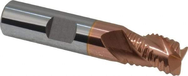 Accupro - 1/2" Diam, Coarse Pitch, 5/8" LOC, 3 Flute Solid Carbide Roughing Square End Mill - TiCN Finish, 2-1/2" OAL, 1/2" Shank Diam, Single End, Centercutting, 30° Helix - All Tool & Supply