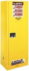 Justrite - 1 Door, 3 Shelf, Yellow Steel Space Saver Safety Cabinet for Flammable and Combustible Liquids - 65" High x 23-1/4" Wide x 18" Deep, Manual Closing Door, 22 Gal Capacity - All Tool & Supply