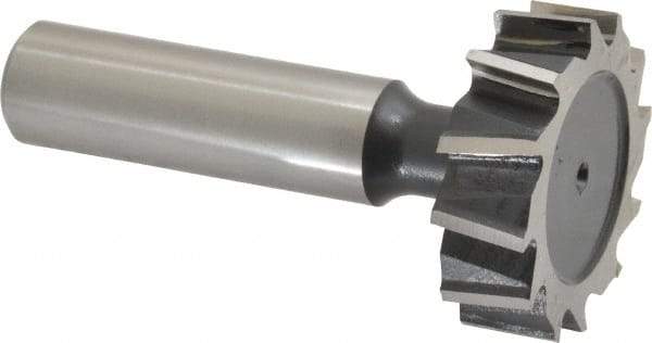 Interstate - 1-1/4" Diam x 3/8" Face Width, High Speed Steel, 14 Teeth, Shank Connection Woodruff Keyseat Cutter - Uncoated, 2-3/8" OAL x 1/2" Shank, Staggered Teeth, ANSI 1210, Old Standard E - All Tool & Supply