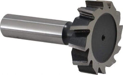 Interstate - 1-1/2" Diam x 3/8" Face Width, High Speed Steel, 16 Teeth, Shank Connection Woodruff Keyseat Cutter - Uncoated, 2-3/8" OAL x 1/2" Shank, Staggered Teeth, ANSI 1212, Old Standard G - All Tool & Supply