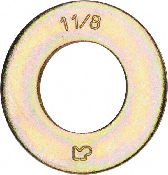 Made in USA - 1-1/8" Screw, Grade 8 Alloy Steel SAE Flat Washer - 1-3/16" ID x 2-1/4" OD, 0.16" Thick, Zinc Yellow Dichromate Finish - All Tool & Supply