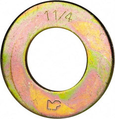 Made in USA - 1-1/4" Screw, Grade 8 Alloy Steel SAE Flat Washer - 1-3/8" ID x 2-1/2" OD, 0.16" Thick, Zinc Yellow Dichromate Finish - All Tool & Supply