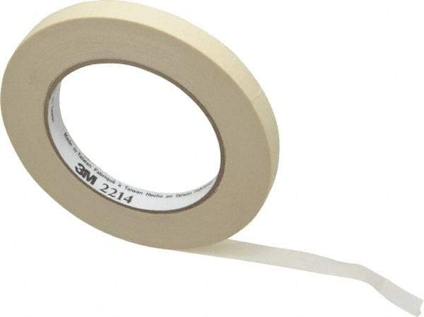 3M - 1/2" Wide x 60 Yd Long Tan Paper Masking Tape - Series 2214, 5.4 mil Thick, 23 In/Lb Tensile Strength - All Tool & Supply