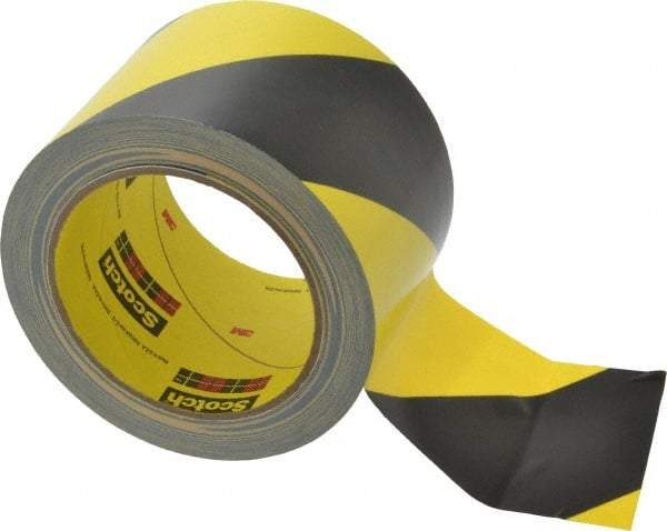 3M - Black & Yellow Striped Vinyl Tape - 3" Wide x 5.4 mil Thick, General Traffic - All Tool & Supply