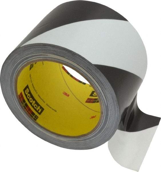 3M - Black & White Striped Vinyl Tape - 3" Wide x 5.4 mil Thick, General Traffic - All Tool & Supply