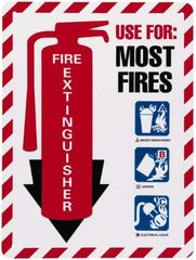 NMC - Fire Extinguisher - Use for: Most Fires, Pressure Sensitive Vinyl Fire Sign - 9" Wide x 12" High - All Tool & Supply