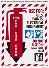 NMC - Fire Extinguisher - Use for: Oils, Paints, Electrical Equipment - Do Not Use on: Wood, Paper, Trash, Pressure Sensitive Vinyl Fire Sign - 9" Wide x 12" High - All Tool & Supply