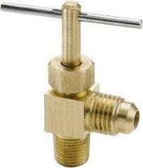 Parker - 3/8 x 1/4" Pipe, Angled Needle Valve - Flare x MNPTF Ends, Brass Valve, 150 Max psi - All Tool & Supply