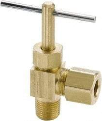 Parker - 1/4" Pipe, Angled Needle Valve - Compression x MNPTF Ends, Brass Valve, 150 Max psi - All Tool & Supply