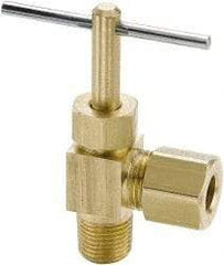 Parker - 3/8 x 1/4" Pipe, Angled Needle Valve - Compression x MNPTF Ends, Brass Valve, 150 Max psi - All Tool & Supply