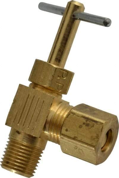 Parker - 1/4 x 1/8" Pipe, Angled Needle Valve - Compression x MNPTF Ends, Brass Valve, 150 Max psi - All Tool & Supply