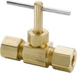 Parker - 3/8" Pipe, Inline Needle Valve - Compression x Compression Ends, Brass Valve, 150 Max psi - All Tool & Supply