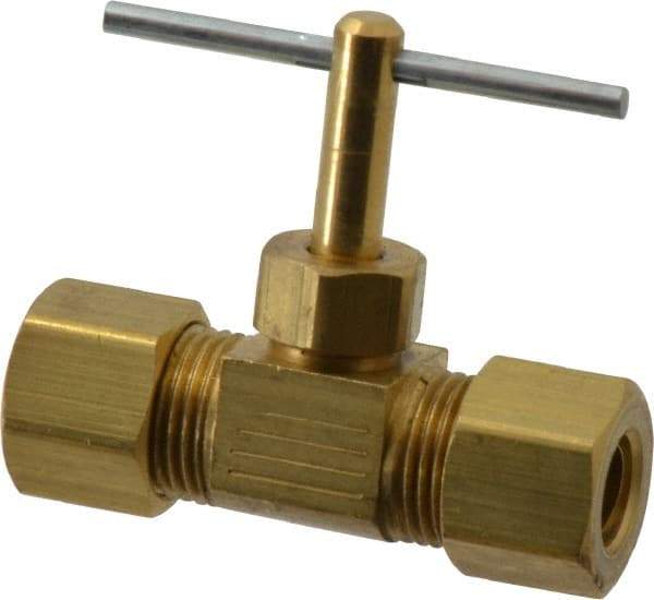 Parker - 5/16" Pipe, Inline Needle Valve - Compression x Compression Ends, Brass Valve, 150 Max psi - All Tool & Supply