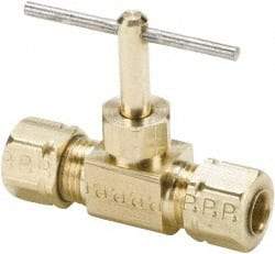 Parker - 3/8" Pipe, Inline Needle Valve - Compression x Compression Ends, Brass Valve, 150 Max psi - All Tool & Supply