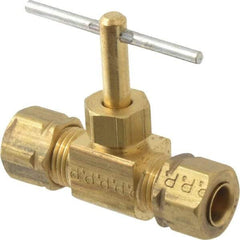 Parker - 1/4" Pipe, Inline Needle Valve - Compression x Compression Ends, Brass Valve, 150 Max psi - All Tool & Supply