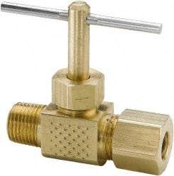 Parker - 1/4" Pipe, Inline Needle Valve - Compression x MNPTF Ends, Brass Valve, 150 Max psi - All Tool & Supply