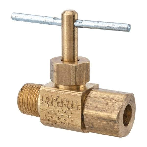 Parker - 1/4 x 1/8" Pipe, Inline Needle Valve - Compression x MNPTF Ends, Brass Valve, 150 Max psi - All Tool & Supply