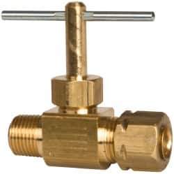 Parker - 1/4 x 1/8" Pipe, Inline Needle Valve - Compression x MNPTF Ends, Brass Valve, 150 Max psi - All Tool & Supply