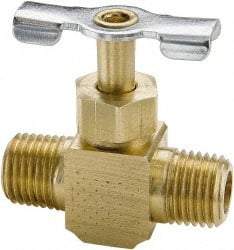 Parker - 1/8" Pipe, Inline Needle Valve - MNPTF x MNPTF Ends, Brass Valve, 150 Max psi - All Tool & Supply