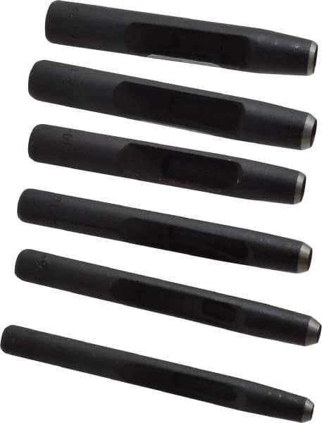 General - 6 Piece, 3/16 to 1/2", Hollow Punch Set - Square Shank, Comes in Plastic Roll - All Tool & Supply