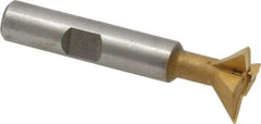 Made in USA - 3/4" Diam x 1/4" Width of Cut, 45° Included Angle, Carbide-Tipped Dovetail Cutter - 3/8" Shank Diam, 2-1/4" Overall Length, 0.02" Corner Radius, Weldon Flat, TiN Coated - All Tool & Supply