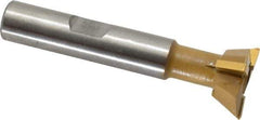 Made in USA - 3/4" Diam x 1/4" Width of Cut, 60° Included Angle, Carbide-Tipped Dovetail Cutter - 3/8" Shank Diam, 2-1/4" Overall Length, 0.02" Corner Radius, Weldon Flat, TiN Coated - All Tool & Supply