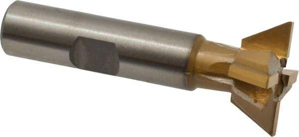 Made in USA - 1" Diam x 3/8" Width of Cut, 60° Included Angle, Carbide-Tipped Dovetail Cutter - 1/2" Shank Diam, 2-1/2" Overall Length, 0.02" Corner Radius, Weldon Flat, TiN Coated - All Tool & Supply