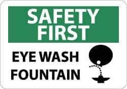 NMC - "Safety First - Eye Wash Fountain", 10" Long x 14" Wide, Pressure-Sensitive Vinyl Safety Sign - Rectangle, 0.004" Thick, Use for First Aid - All Tool & Supply