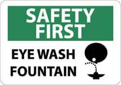 NMC - "Safety First - Eye Wash Fountain", 10" Long x 14" Wide, Aluminum Safety Sign - Rectangle, 0.04" Thick, Use for First Aid - All Tool & Supply