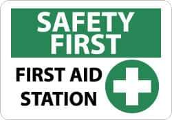 NMC - "Safety First - First Aid Station", 10" Long x 14" Wide, Aluminum Safety Sign - Rectangle, 0.04" Thick, Use for First Aid - All Tool & Supply