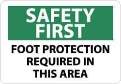 NMC - "Safety First - Foot Protection Required in This Area", 10" Long x 14" Wide, Aluminum Safety Sign - Rectangle, 0.04" Thick, Use for Accident Prevention - All Tool & Supply