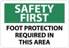 NMC - "Safety First - Foot Protection Required in This Area", 10" Long x 14" Wide, Pressure-Sensitive Vinyl Safety Sign - Rectangle, 0.004" Thick, Use for Accident Prevention - All Tool & Supply