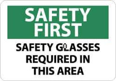 NMC - "Safety First - Safety Glasses Required in This Area", 10" Long x 14" Wide, Pressure-Sensitive Vinyl Safety Sign - Rectangle, 0.004" Thick, Use for Accident Prevention - All Tool & Supply